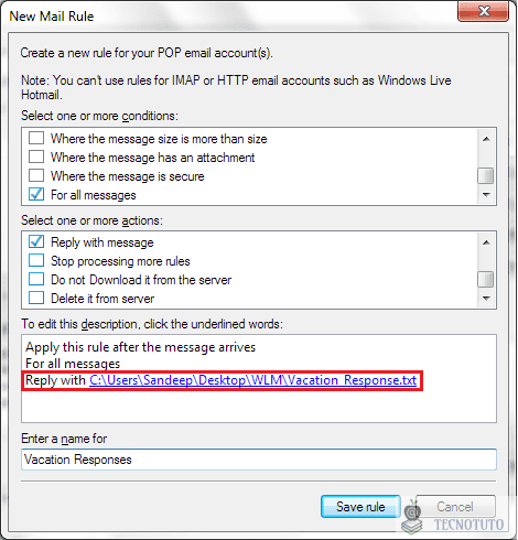 Cómo configurar las respuestas a las vacaciones en el cliente de escritorio de Windows Live Mail Tecnotuto - Windows