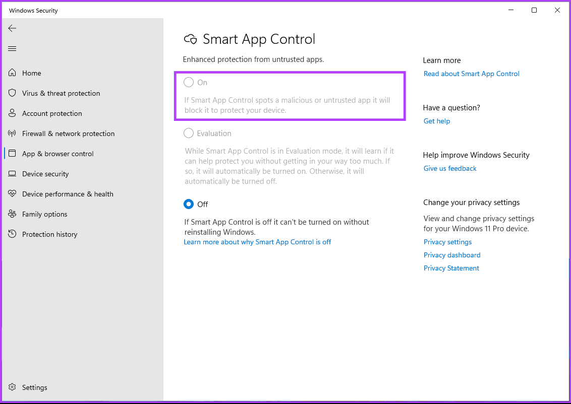 Cómo habilitar o deshabilitar el control de aplicaciones inteligentes en Windows 11